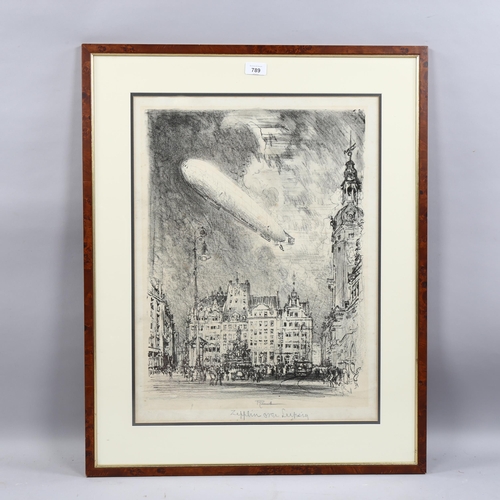 789 - Joseph Pennell (American, 1857 - 1926), Zeppelin over Leipzig, lithograph, titled in pencil, plate 5... 