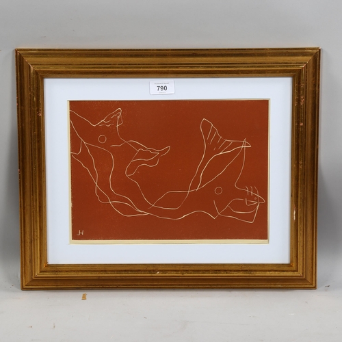 790 - Henri Laurens, figures 1938, original linocut for XXth Siecle no. 4, image 22cm x 30cm, framed