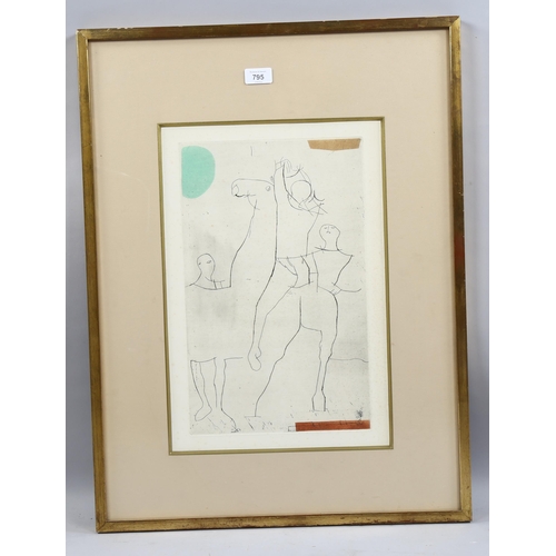 795 - Marino Marini, Giocolieri, etching/aquatint, 1971, plate 41cm x 26cm, framed