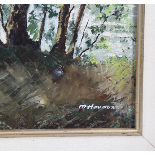 810 - M Havaux, trees on a riverbank, oil on canvas, signed, 40cm x 50cm, framed