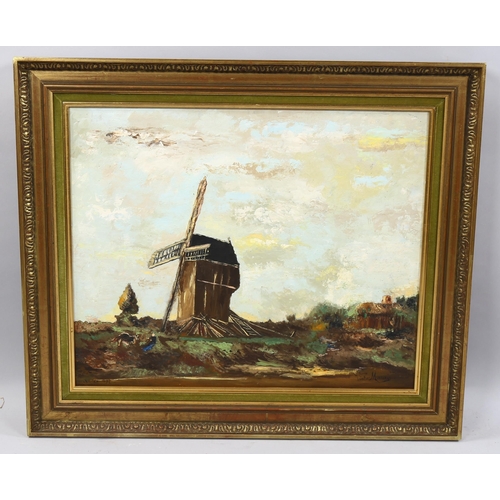 813 - Victor Marais, windmill in landscape, oil on canvas, signed and dated 1892, 46cm x 55cm, framed