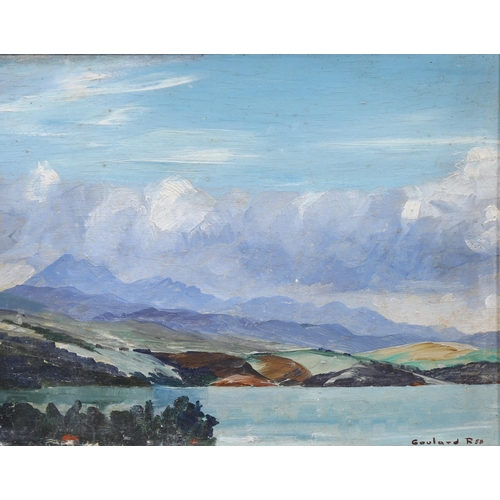 818 - Goulard, mountain lake scene, oil on board dated '58, 22cm x 29cm, framed