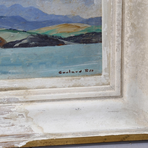 818 - Goulard, mountain lake scene, oil on board dated '58, 22cm x 29cm, framed