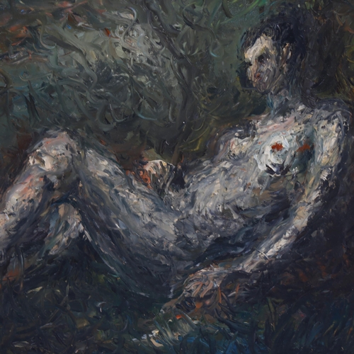 819 - T O'Donnell, female nude, oil on board, signed with monogram, 43cm x 65cm, framed