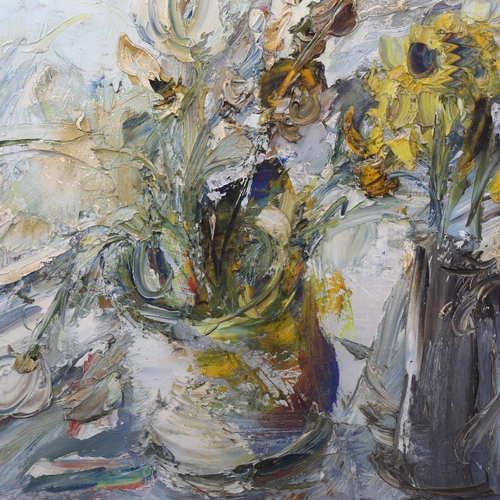 823 - 20th century British School still life flower study, impasto oil on canvas, indistinctly signed and ... 