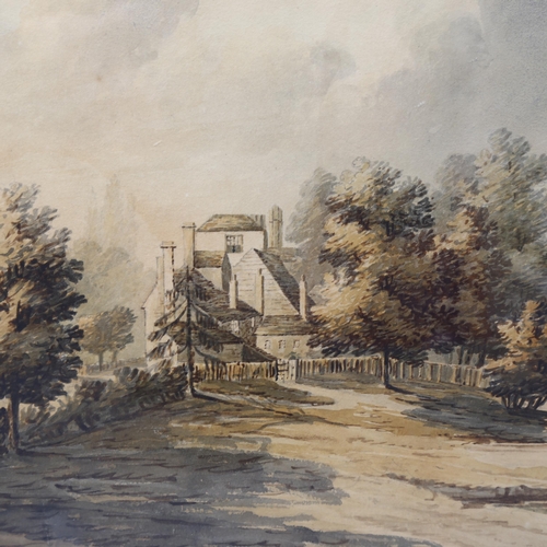 832 - 18th century English School, rural village scene, watercolour, unsigned, 23cm x 32cm, framed