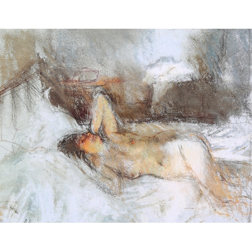 835 - Bernard Dunstan RA, reclining nude; winter sun, colour print, signed in pencil, image 24cm x 31cm, f... 