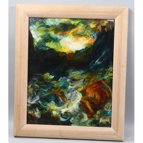 838 - Maria Chevska, abstract water theme, oil on canvas, signed and dated 1985 verso, 50cm x 40cm, framed