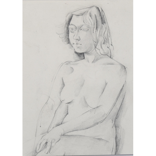 843 - Mid-20th century pencil sketch, nude life study, unsigned, 18cm x 13cm, mounted