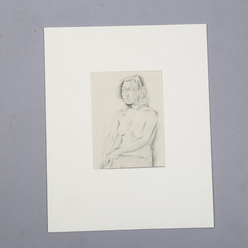 843 - Mid-20th century pencil sketch, nude life study, unsigned, 18cm x 13cm, mounted