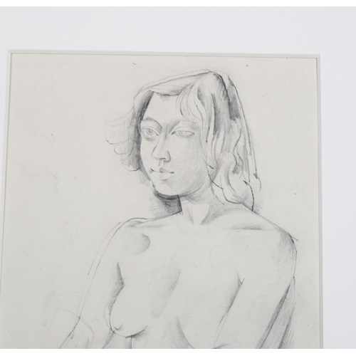 843 - Mid-20th century pencil sketch, nude life study, unsigned, 18cm x 13cm, mounted