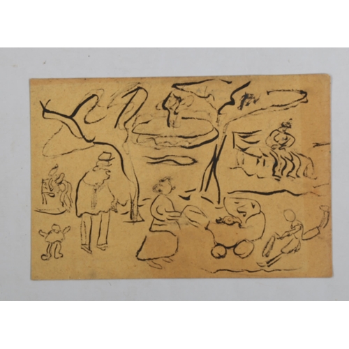 844 - Ink sketch on brown card, abstract figures, inscribed verso Bonnard, Bois De Boulogne Paris circa 19... 