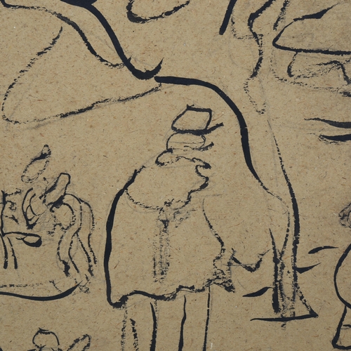 844 - Ink sketch on brown card, abstract figures, inscribed verso Bonnard, Bois De Boulogne Paris circa 19... 