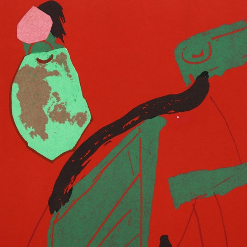 845 - Marino Marini, abstract red composition, lithograph, printed by Mourlot 1970, 31cm x 24cm, unframed