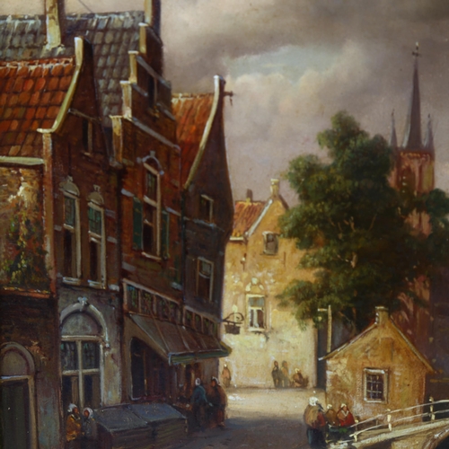 850 - Contemporary oil on board, Amsterdam street scene, indistinctly signed, 19cm x 16cm, framed