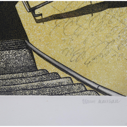 854 - Elaine Marshall, Tamarisk Steps Hastings, coloured etching, signed in pencil, no. 24/50, plate 27cm ... 