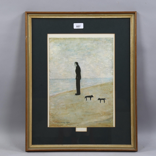 857 - L S Lowry (1887 - 1976), man looking out to sea, colour print, published by Adam Collection Ltd 1973... 