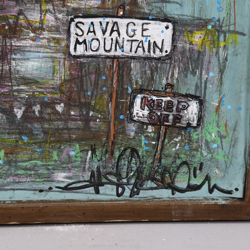 858 - Steve Crouch, savage mountain, mixed media oil/pastel on board, signed, 48cm x 37cm, framed