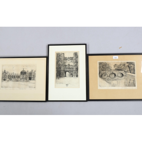 859 - M Oliver Rae, 3 studies of Cambridge, engravings, signed in pencil, framed (3)