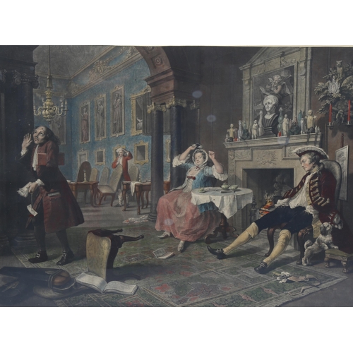 861 - William Hogarth, marriage a la mode, hand coloured engraving published 1796, plate 45cm x 61cm, fram... 