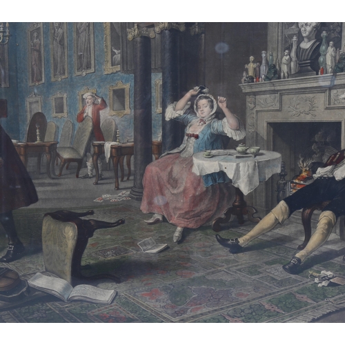 861 - William Hogarth, marriage a la mode, hand coloured engraving published 1796, plate 45cm x 61cm, fram... 