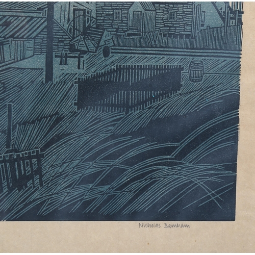 863 - Nicholas Barnham (1937 - 2021), street scene, linocut print, signed in pencil, artist's proof, image... 