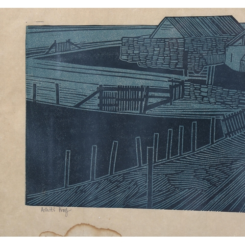 863 - Nicholas Barnham (1937 - 2021), street scene, linocut print, signed in pencil, artist's proof, image... 