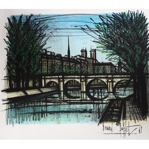 864 - Bernard Buffet, 2 Parisian street scenes, colour lithographs, signed in the plate, sheet size 50cm x... 