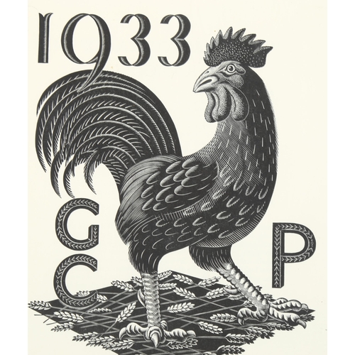 865 - Eric Ravilious, wood engraving, cockerel, full prospectus 1933, sheet size 25cm x 18cm, framed