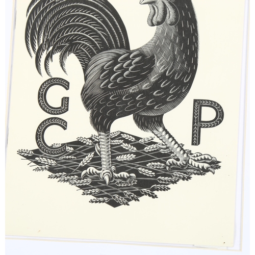 865 - Eric Ravilious, wood engraving, cockerel, full prospectus 1933, sheet size 25cm x 18cm, framed