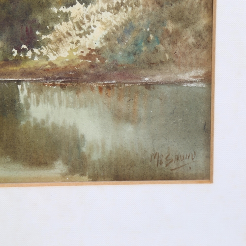 867 - Maung Saya Saung (1898 - 1952), river landscape towards a temple, watercolour, signed, 26cm x 37cm, ... 