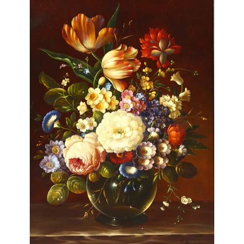 871 - Florian Grass, fruit and flowers, contemporary oil on canvas, signed, 30cm x 40cm, framed