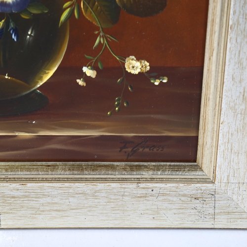 871 - Florian Grass, fruit and flowers, contemporary oil on canvas, signed, 30cm x 40cm, framed