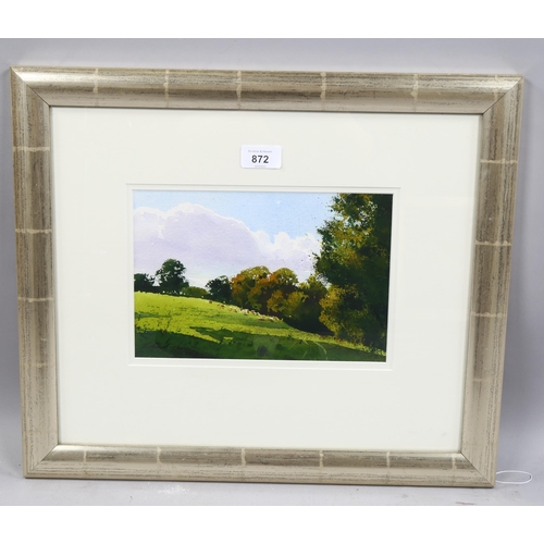 872 - Richard Thorn, summer pasture, watercolour, signed, 16cm x 25cm, framed