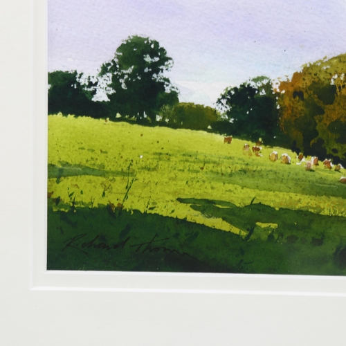 872 - Richard Thorn, summer pasture, watercolour, signed, 16cm x 25cm, framed