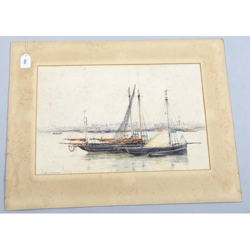 880 - Jules Lessore (1849 - 1892), sailing boats in a harbour, circa 1880, watercolour, signed, 35cm x 52c... 