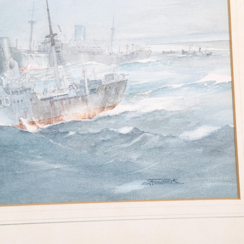 881 - John H Meadows (born 1912), Second War sea battle scene, watercolour, signed, 34cm x 51cm, mounted