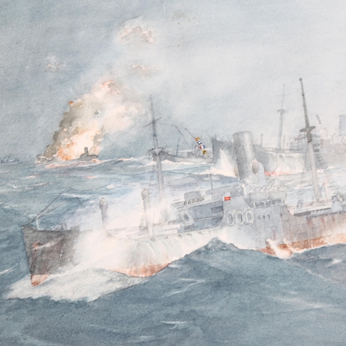 881 - John H Meadows (born 1912), Second War sea battle scene, watercolour, signed, 34cm x 51cm, mounted