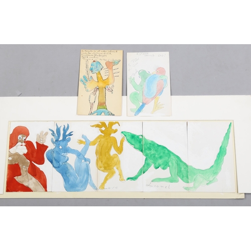 882 - Lionel Miskin (born 1924), 3 surrealist watercolour sketches