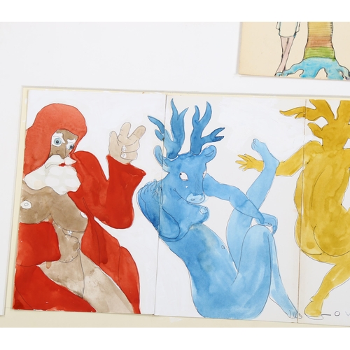 882 - Lionel Miskin (born 1924), 3 surrealist watercolour sketches