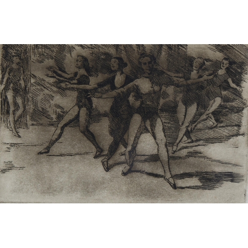 886 - Circle of Laura Knight, study of dancers, etching, unsigned with pencil inscription, 11.5cm x 17cm, ... 