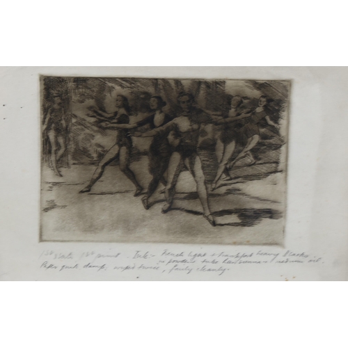 886 - Circle of Laura Knight, study of dancers, etching, unsigned with pencil inscription, 11.5cm x 17cm, ... 