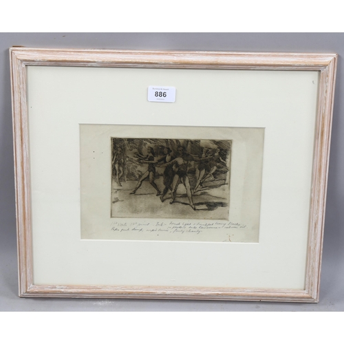 886 - Circle of Laura Knight, study of dancers, etching, unsigned with pencil inscription, 11.5cm x 17cm, ... 