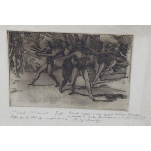 886 - Circle of Laura Knight, study of dancers, etching, unsigned with pencil inscription, 11.5cm x 17cm, ... 