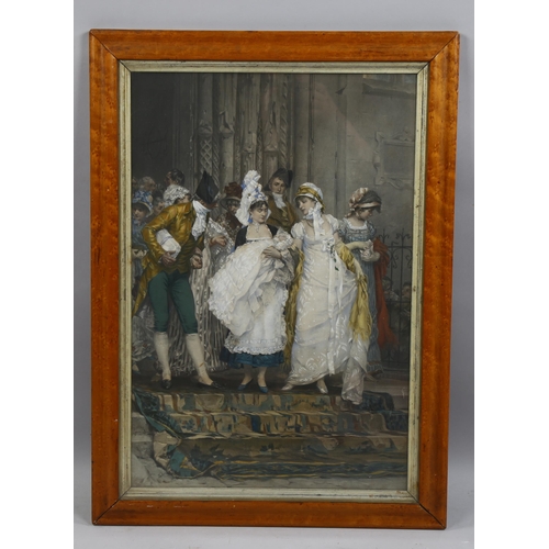 889 - Frederick Kaemmerer, the baptism, hand tinted engraving, 54cm x 36cm, framed