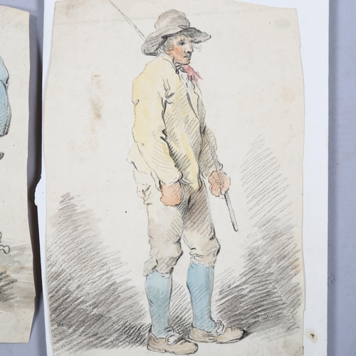 905 - George Moreland, 2 pencil and watercolour studies, man pulling rope and a standing figure, unframed ... 