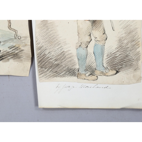 905 - George Moreland, 2 pencil and watercolour studies, man pulling rope and a standing figure, unframed ... 