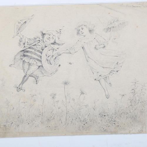 916 - The Beeman, American illustration pencil drawing, stamped verso 