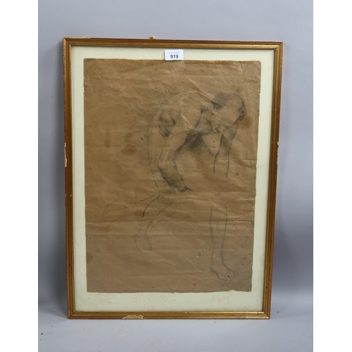 919 - Edward Stott, study for the entombment, pencil/chalk on brown paper, 50cm x 37cm, framed