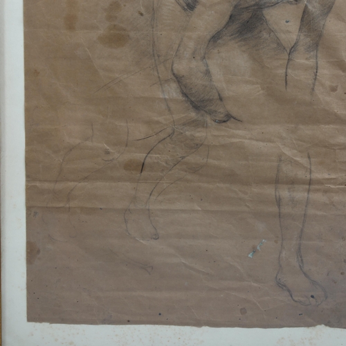 919 - Edward Stott, study for the entombment, pencil/chalk on brown paper, 50cm x 37cm, framed